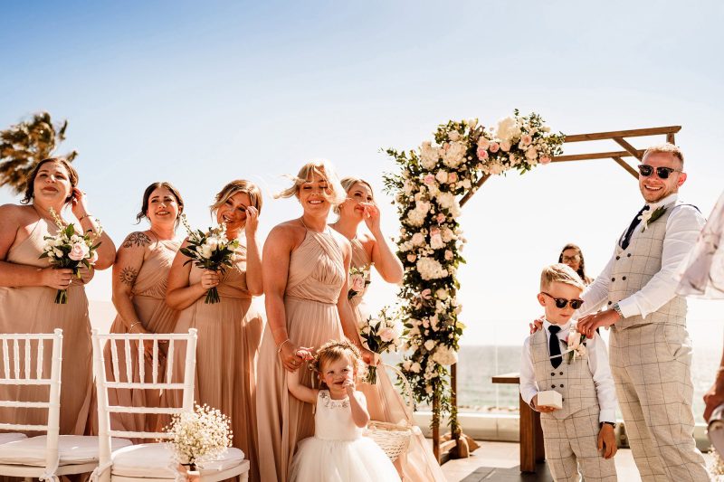 bridesmaids on London rooftop waiting for the bride
